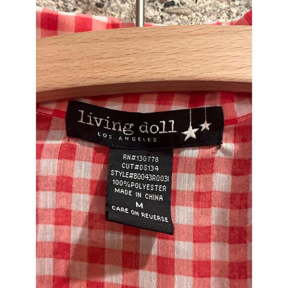 Red & White Gingham Button-Up Blouse By Living Doll Los Angeles Size M - Picture 5 of 7